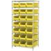 Quantum Storage Systems WR8-952 Chrome wire Shelving with 21 24 in. Hopper Bins Yellow - 24 x 36 x 74 in.