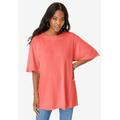 Plus Size Women's Lace Back Pointelle Tunic by Roamans in Sunset Coral (Size 30/32)