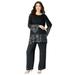 Plus Size Women's Sequin-Embellished Pantset by Roaman's in Black (Size 30 W)
