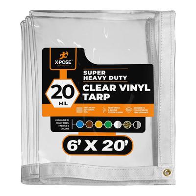 Xpose Safety 6' x 20' Clear Super Heavy-Duty Weatherproof 20 Mil PVC Vinyl Tarp CVT20-620
