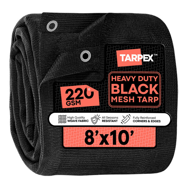 Tarpex 8' x 10' Black Heavy-Duty Weather-Resistant 6.5 oz. Multipurpose Mesh Tarp BMT-TA-810