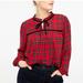 J. Crew Tops | J. Crew Velvet Tie Neck Red Plaid Long Sleeve Top Size 2x | Color: Black/Red | Size: Xxl