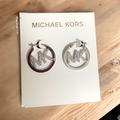 Michael Kors Jewelry | Michael Kors Mk Logo Crystal Pave Hoop Drop Earrings In Silver | Color: Silver | Size: Os