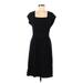 Lands' End Casual Dress - A-Line Square Short sleeves: Black Solid Dresses - Women's Size Medium