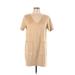 Naked Zebra Casual Dress - Shift V Neck Short sleeves: Tan Print Dresses - Women's Size Large