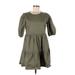 Aqua Casual Dress - Mini Crew Neck 3/4 sleeves: Green Print Dresses - Women's Size Small