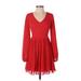 Jessica Simpson Casual Dress - A-Line V Neck Long sleeves: Red Print Dresses - Women's Size Small