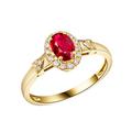 Gold Solitaire Ring, Yellow Gold Ring 18K AU750 1 0.532CT VVS Red Oval Lab Ruby with 0.14CT H White Natural Diamond Halo Size P 1/2 Valentines Day