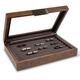 Glenor Co Cufflink Box for Men - Holds 70 Cufflinks - Luxury Display Jewelry Case - Metal Buckle Holder, Large Glass Top - PU Leather Brown
