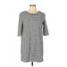 Emma & Michele Casual Dress - Shift Crew Neck 3/4 sleeves: Gray Stripes Dresses - Women's Size Large