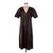 prologue Casual Dress - Midi V-Neck Short sleeves: Brown Solid Dresses - Women's Size Medium