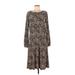 Ann Taylor LOFT Casual Dress - A-Line Scoop Neck 3/4 sleeves: Brown Zebra Print Dresses - Women's Size 6