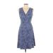 DM Collection Casual Dress - A-Line V Neck Sleeveless: Blue Dresses - Women's Size 10 Petite