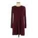 Final Touch Casual Dress - Shift High Neck Long sleeves: Burgundy Print Dresses - Women's Size Large
