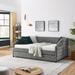 Full Size Sofa Bed Frame w/ 2 Drawers & Striped Upholstered Tufted Fabric Loveseat Reclining Sofa, No Box Spring Needed,Gray