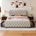 Modern Linen Upholstered Platform Bed with Four Drawers, Button Tufted Headboard and Footboard, No Box Spring Required