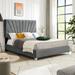 Queen Platform Bed Frame with Stripe Headboard - Grey