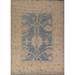 Vegetable Dye Blue Oushak Turkish Area Rug Hand-Knotted Wool Carpet - 8'2" x 9'11"