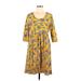 Matilda Jane Casual Dress - A-Line Scoop Neck 3/4 sleeves: Yellow Print Dresses - Women's Size Medium