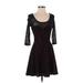 Material Girl Casual Dress - A-Line Scoop Neck 3/4 sleeves: Black Print Dresses - Women's Size Small