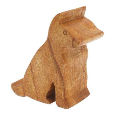 Dialing Dog,'Hand Carved Jempinis Wood Phone Stand'