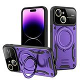 SaniMore for iPhone 15 Case 360 Degree Rotating Kickstand Lens Protection Compatible with MagSafe Hybird PC TPU Military Shockproof Heavy Duty Protective Anti-drop Magnetic Shell Purple