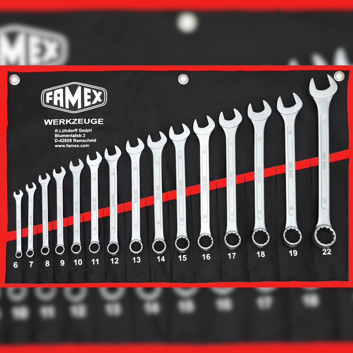 FAMEX Werkzeuge FAMEX 10349-15 Gabel-Ringschlüssel Satz in Tasche - Ringmaulschlüssel - Schraubenschlüssel Satz Image