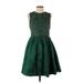 ML Monique Lhuillier Cocktail Dress - A-Line: Green Damask Dresses - Women's Size 4