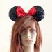 Disney Accessories | Disney | Black And Red Plush Sequin Mouse Ear Headband | Color: Black/Red | Size: Os