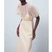 Zara Dresses | Nwt Zara Cream Combination Knit Ribbed Midi Dress With Sheer Puff Sleeves | Color: Cream | Size: M