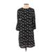 H&M Casual Dress - Mini Crew Neck 3/4 sleeves: Black Floral Dresses - Women's Size 4