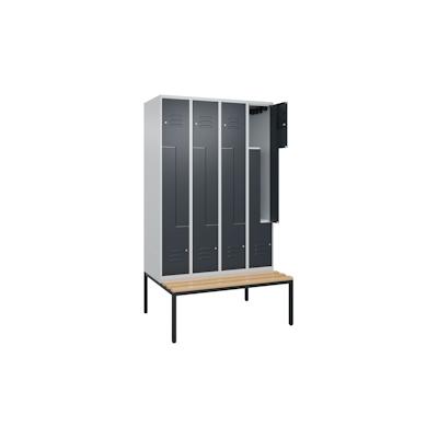 C+P Z-Spind Classic PLUS, Buche untergebaute Sitzbank 8 Abteile, HxBxT 212x120x82cm, Zylinderschloss, Hellgrau/Anthrazit von PROREGAL Image