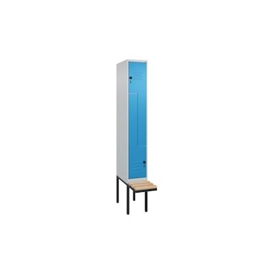 C+P Z-Spind Classic PLUS, Buche untergebaute Sitzbank 4 Abteile, HxBxT 212x60x82cm, Zylinderschloss, Hellgrau/Fernblau von PROREGAL Image
