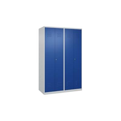 C+P Doppel-Spind Classic PLUS, 4 Abteile, HxBxT 185x120x50cm, Zylinderschloss, Hellgrau/Enzianblau von PROREGAL Image