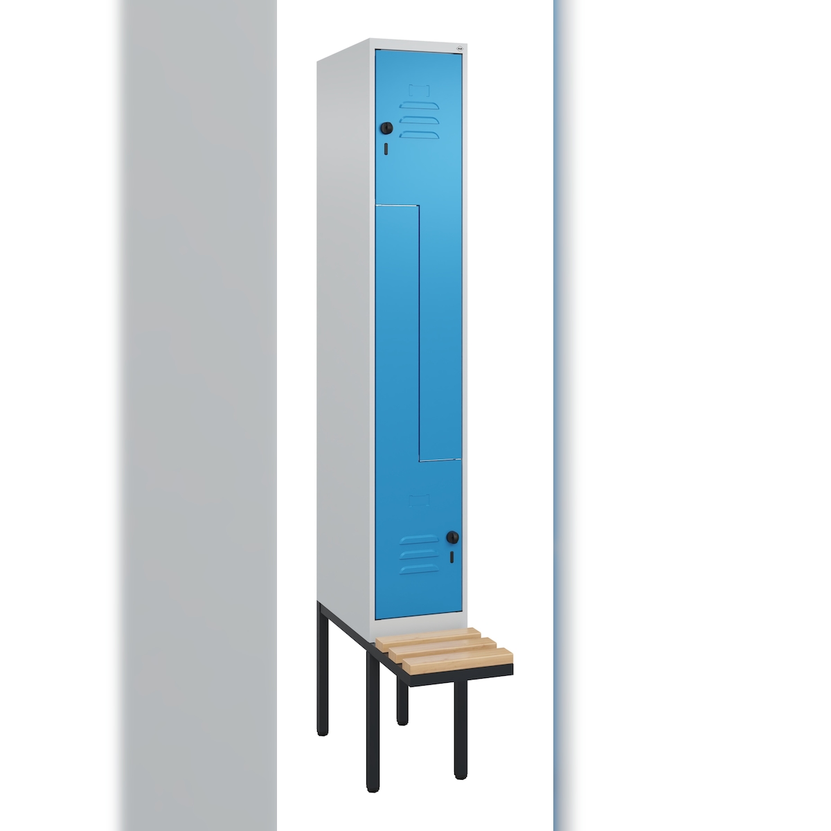 C+P Z-Spind Classic PLUS, Buche untergebaute Sitzbank 8 Abteile, HxBxT 212x120x82cm, Sicherheitsdrehriegel, Anthrazit von PROREGAL Image