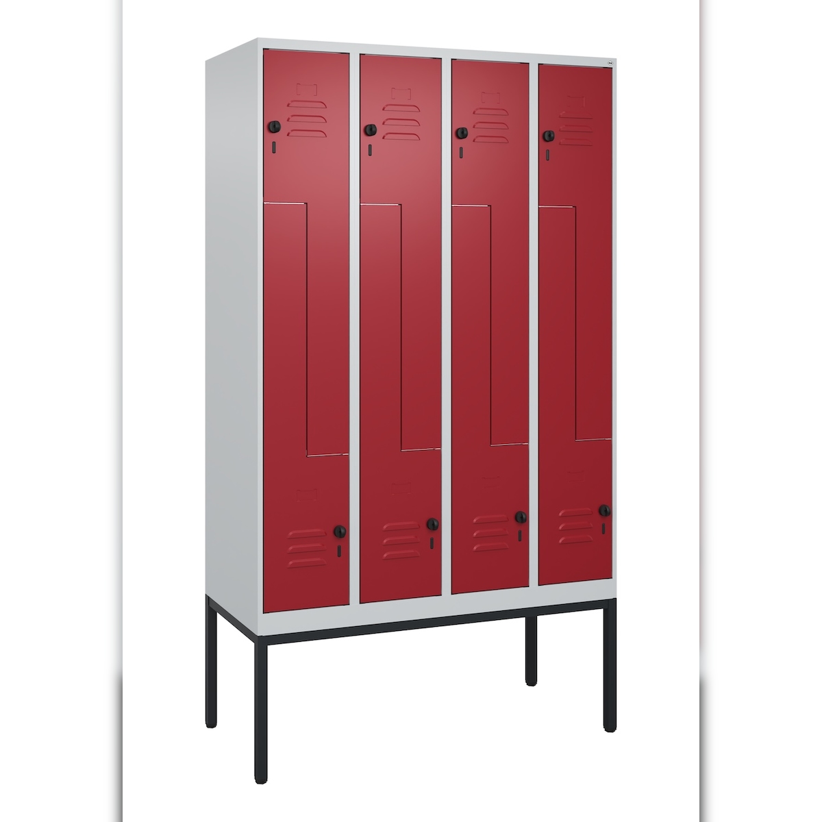 C+P Z-Spind Classic PLUS, Gestell, 8 Abteile, HxBxT 212x120x50cm, Sicherheitsdrehriegel, Hellgrau/Rubinrot von PROREGAL Image