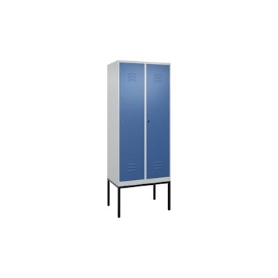 C+P Spind Classic PLUS, Gestell, 2 Abteile, HxBxT 212x80x50cm, Zylinderschloss, Hellgrau/Fernblau von PROREGAL Image