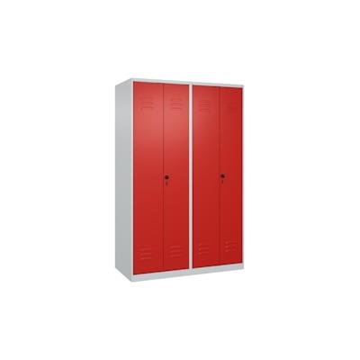 C+P Doppel-Spind Classic PLUS, 4 Abteile, HxBxT 185x120x50cm, Sicherheitsdrehriegel, Hellgrau/Rot von PROREGAL Image