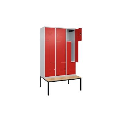 C+P Z-Spind Classic PLUS, Buche untergebaute Sitzbank 6 Abteile, HxBxT 212x120x82cm, Zylinderschloss, Hellgrau/Rot von PROREGAL Image