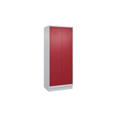 C+P Doppel-Spind Classic PLUS, Sockel, 2 Abteile, HxBxT 195x80x50cm, Zylinderschloss, Hellgrau/Rubinrot von PROREGAL Image