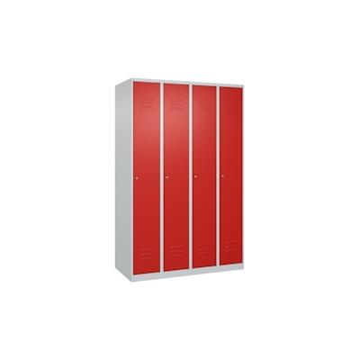 C+P Spind Classic PLUS, 4 Abteile, HxBxT 185x120x50cm, Zylinderschloss, Hellgrau/Rot von PROREGAL Image