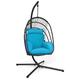 COSTWAY Swing Egg Chair with Stand, Foldable Rattan Hanging Chair with Soft Cushion and Head Pillow, Indoor Outdoor Hanging Egg Basket Seat for Garden Patio Yard Living Room (Turquoise)