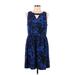 Kensie Casual Dress - Mini Keyhole Sleeveless: Blue Floral Dresses - Women's Size Large