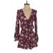 American Eagle Outfitters Romper Plunge Long sleeves: Burgundy Floral Rompers - Women's Size X-Small