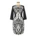 London Times Casual Dress - Sheath Crew Neck 3/4 sleeves: Gray Print Dresses - Women's Size 8