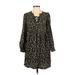 Old Navy Casual Dress - Mini Tie Neck 3/4 sleeves: Black Floral Dresses - Women's Size Small