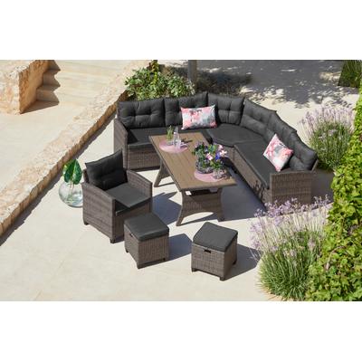 Gartenlounge-Set KONIFERA "Keros Premium", grau (vintage grau, braun), Polyrattan, Sitzmöbel-Sets, Gartenmöbel-Set, Ecklounge, Polyrattan, Stahl, geeignet für 8 Personen, inkl. Auflagen, Topseller Image
