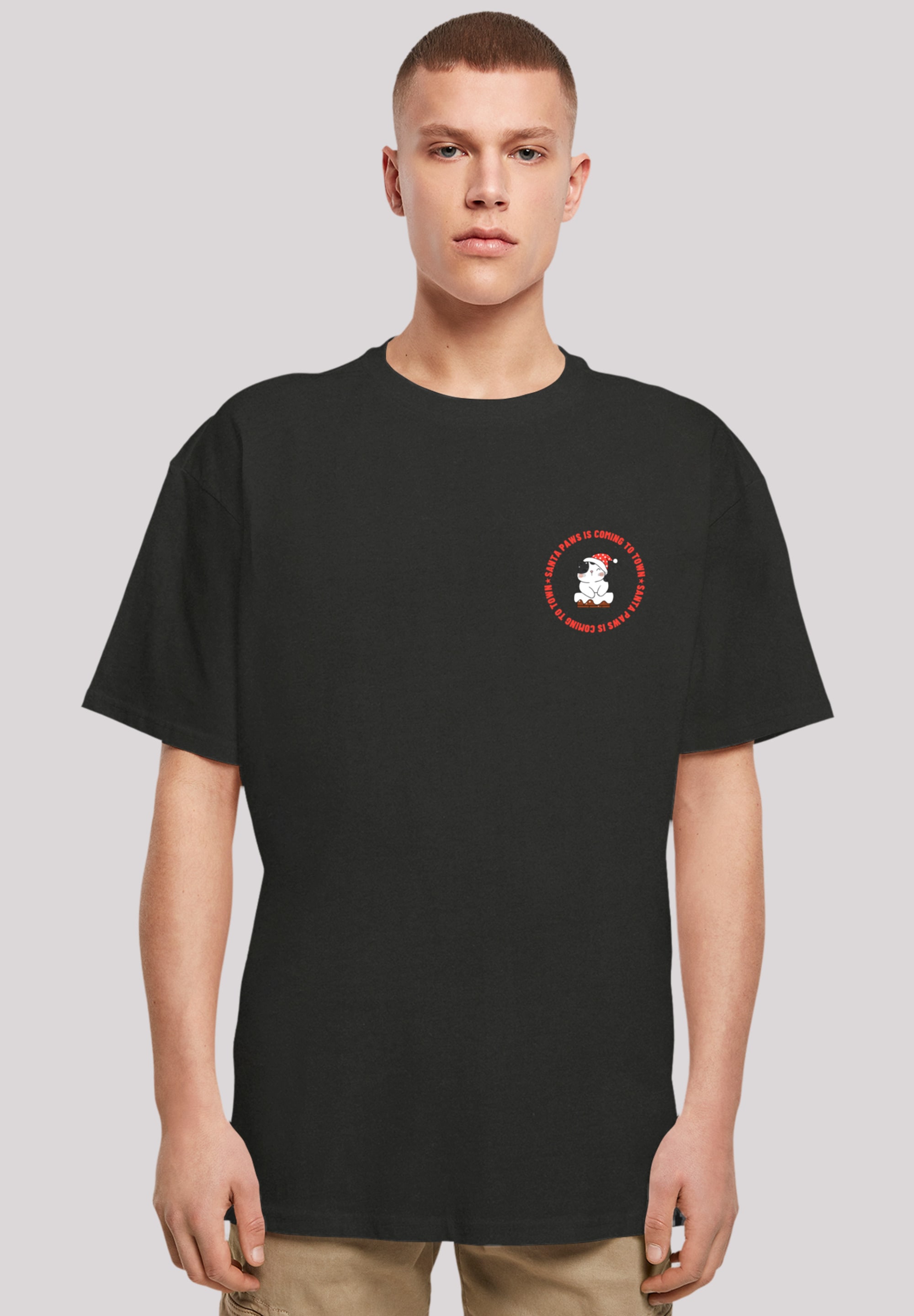 T-Shirt F4NT4STIC "Sansta Paws Christmas Cat Breast", Herren, Gr. M, schwarz, Obermaterial: 100% Baumwolle, oversize, Rundhals, ohne Bündchen, Shirts, Premium Qualität, Rock-Musik, Band Image