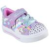 Lauflernschuh SKECHERS "TWINKLE SPARKS - JUMPIN CLOUDS", Kinder, Gr. 25, bunt (lavendel, multi), Lederimitat, Synthetik, Glitzer, sportlich, Schuhe, Blink,-Klettschuh mit Nieten, Größenschablone zum Download