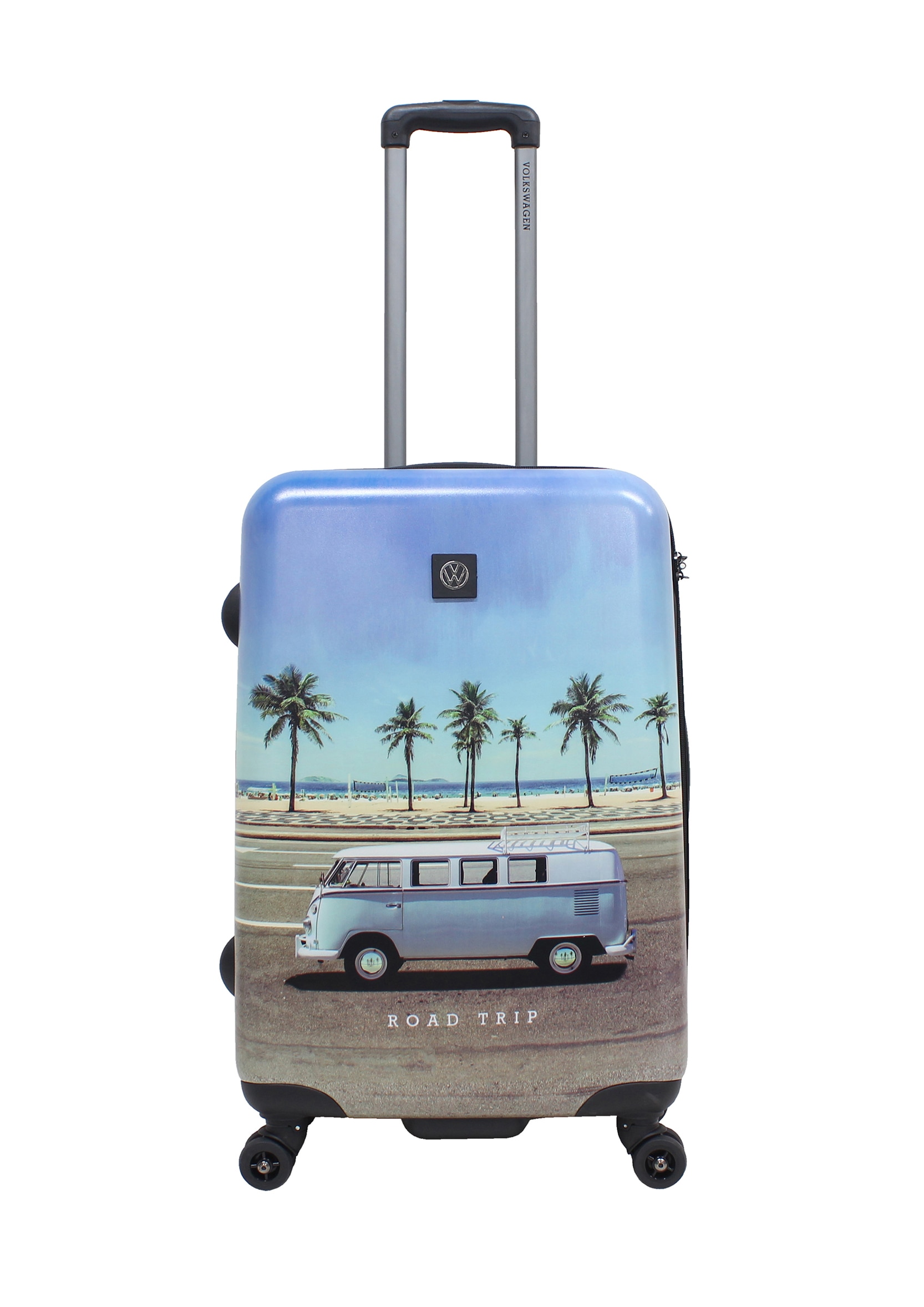 Koffer VOLKSWAGEN "Roadtrip", Gr. B/H/T: 44 x 67 x 24, blau (blau, mehrfarbig), Koffer, mit stylischem VW-Bus T1-Print Image